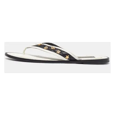 Chanel Black/White Leather Thong Sandals Size