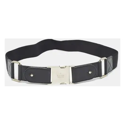 Gucci Black Elastic Band and Leather Logo Belt 80CM