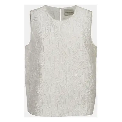 Mary Katrantzou Off-White Alphabet Jacquard Crepe Sleeveless Top