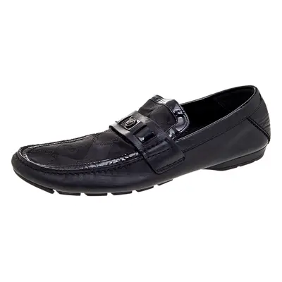 Versace Black Patent Leather And Signature Canvas Medusa Detail Slip On Loafers Size