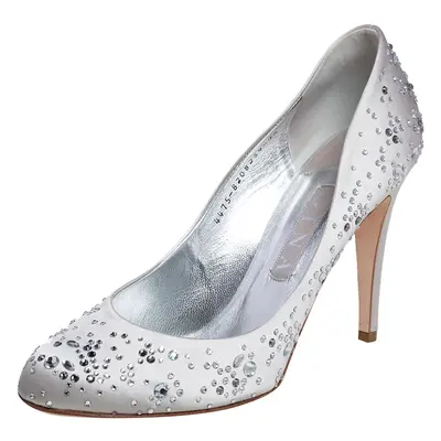 Gina Silver Satin Audrey Crystal Embellished Pumps Size 40.5