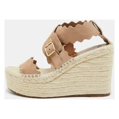 Chloe Beige Suede Lauren Scalloped Espadrille Wage Sandals Size