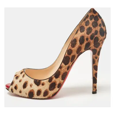 Christian Louboutin Brown/Beige Leopard Print Calf Hair Flo Pumps Size 40.5