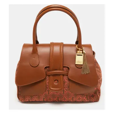 Gianfranco Ferre Brown Jacquard Fabric and Leather Flap Satchel