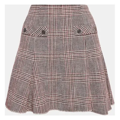 Maje Red Checked Cotton Blend Godets Mini Skirt