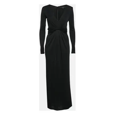 Gucci Black Jersey Gathered V-Neck Maxi Dress