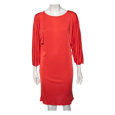 Ralph Lauren Coral Orange Silk Scoop Neck Detail Shift Dress