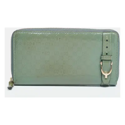 Gucci Green Microguccissima Patent Leather Zip Around Wallet