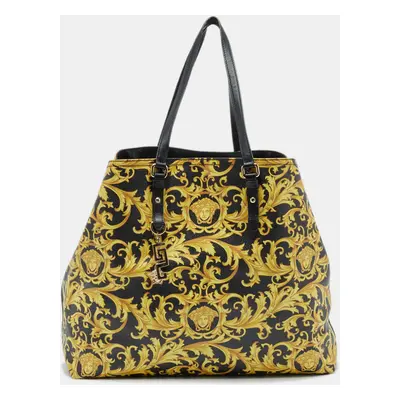 Versace Black/Yellow Barocco Print Coated Canvas Shopper Tote