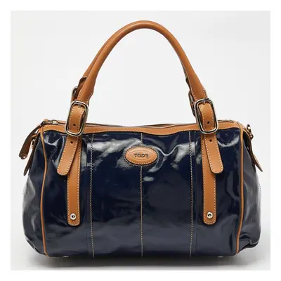 Tod’s Navy Blue/BrownCoated Canvas and Leather G-Bag Easy Sacca Satchel