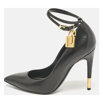 Tom Ford Black Leather Padlock Ankle Wrap Pumps Size