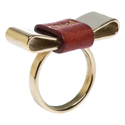 Chloe Leather Bow Motif Gold Tone Ring Size