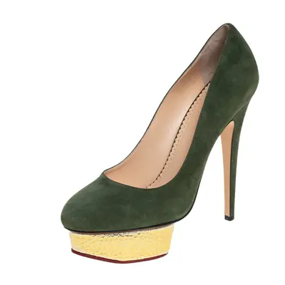 Charlotte Olympia Green Suede Dolly Platform Pumps Size