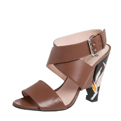 Fendi Brown Leather Ankle Strap Sandals Size