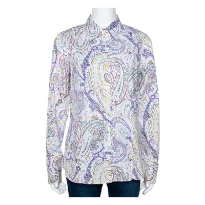 Etro Multicolor Striped Paisley Printed Cotton Button Front Shirt