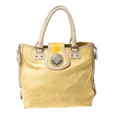 Etro Yellow Paisley Embossed Patent Leather Tote