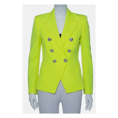 Balmain Neon Yellow Wool Double Breasted Button Front Blazer