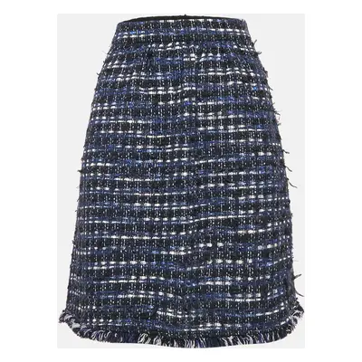 Boutique Moschino Blue Tweed Fringed Pencil Skirt