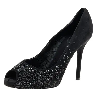 D&G Black Suede Crystal Embellished Peep Toe Pumps Size