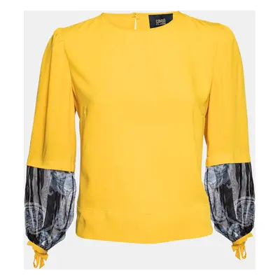 Class by Roberto Cavalli Yellow Crepe & Silk Paneled Blouse