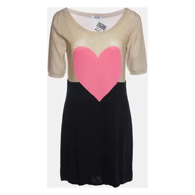 Moschino Cheap and Chic Multicolor Heart Lurex & Cotton Knit Mini Dress