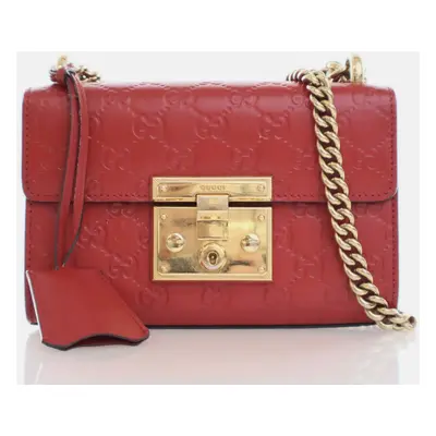 Gucci Red Leather Guccissima Padlock Shoulder Bag