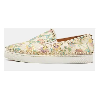 Christian Louboutin Multicolor Floral Print Embossed Snakeskin Pik Boat Sneakers Size 38.5