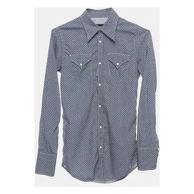 Dsquared2 Blue Print Cotton Button Front Full Sleeve Shirt