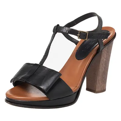 Marni Black Leather Bow Detail T Strap Sandals Size