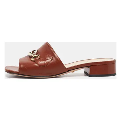 Gucci Brown Leather Zumi Slide Sandals Size