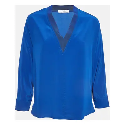 Sandro Blue Silk V Neck Loose Fit Top