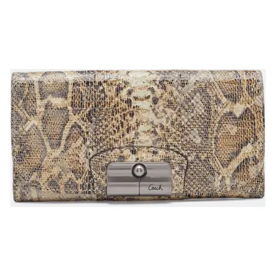 Coach Brown/Beige Python Embossed Leather Flap Continental Wallet