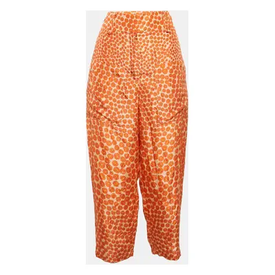 Stella McCartney Orange Ditsy Floral Print Silk Crop Trousers