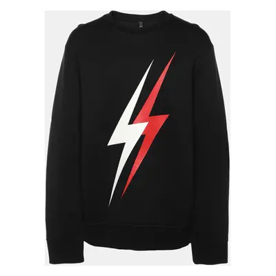 Neil Barrett Black Neoprene 3D Lightning Bolt Print Sweatshirt