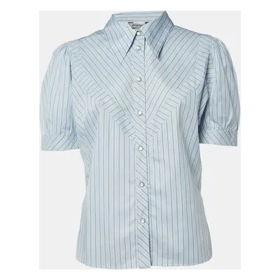 Sportmax Blue Stripe Cotton Short Sleeve Shirt