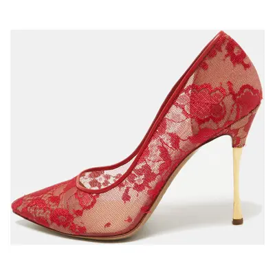 Nicholas Kirkwood Red Floral Lace Pointed Toe Pumps Size