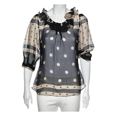 Moschino Cheap and Chic Black & Cream Polka Doted Silk Blouse