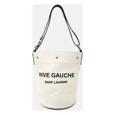 Saint Laurent White Canvas Rive Gauche Bucket Bag