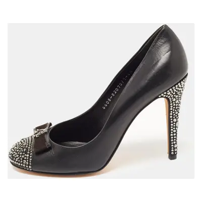 Gina Black Leather Embellished Pumps Size 39.5