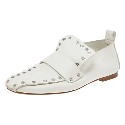 Celine White Leather Rivet Studs Loafers Size 36.5