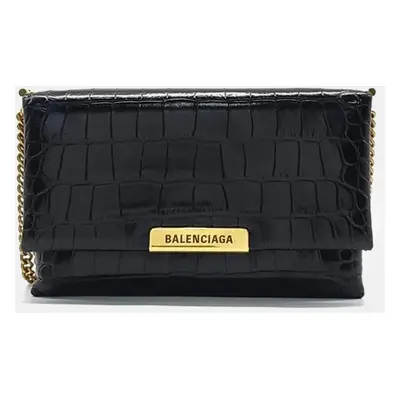 Balenciaga Black Leather Triplet Chain Shoulder Bag