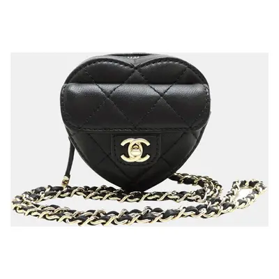 Chanel Black Lambskin Mini CC In Love Heart Bag