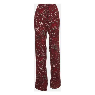 Max Mara Studio Burgundy Floral Print Crepe Drawstring Palazzo Pants