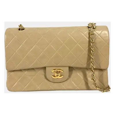 Chanel Beige Leather Classic Double Flap Shoulder Bags