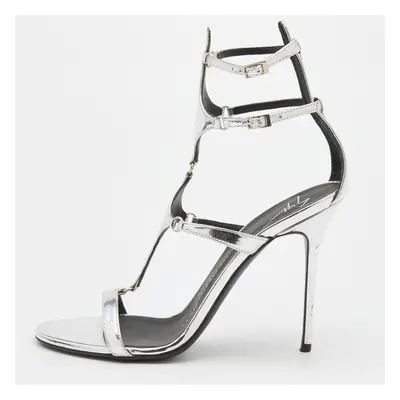 Giuseppe Zanotti Silver Patent Leather Strappy Gladiator Sandals Size 37.5