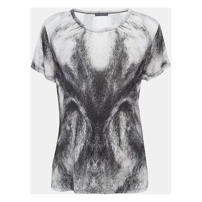 Alexander McQueen White/Black Printed Jersey Crewneck T-Shirt