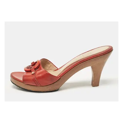 Fendi Red Patent Leather Platform Slide Sandals Size 37.5