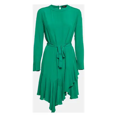 Maje Green Crepe Asymmetric Flared Short Dress