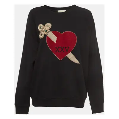 Gucci Black Cotton Dagger Heart Embroidered Sweatshirt