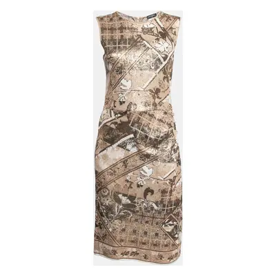 Chanel Beige & Gold Jacquard Knit Button Detail Sleeveless Dress